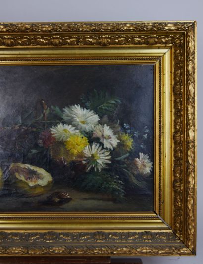 null École de la fin du XIXème siècle 

Nature morte aux fleurs 

Huile sur toile

28...