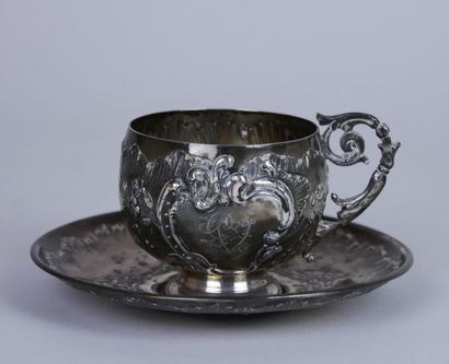 Cup and saucer in silver 950 thousandths...