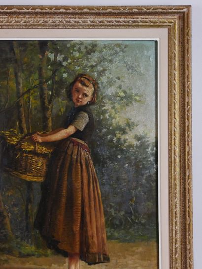  Frans DAUGE (1831-1895) 
Young girl with a basket of wheat 
Oil on canvas signed...