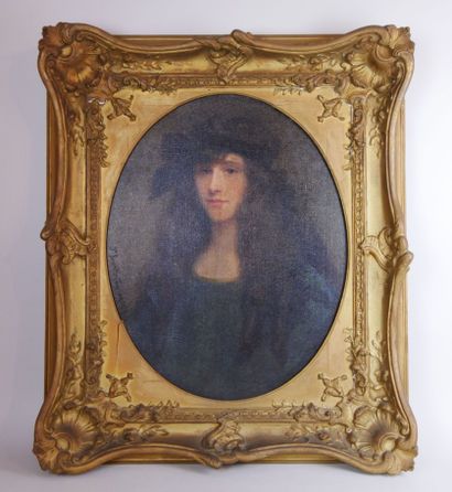  Jeanne BOURILLON-TOURNAY (1867-1932) 
Jeune femme au turban noir 
Huile sur toile...