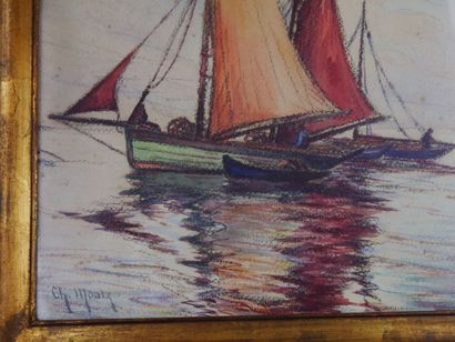  Charles MOOTZ (1889-1944) 
Les voiliers 
Aquarelle et crayons sur papier signée...