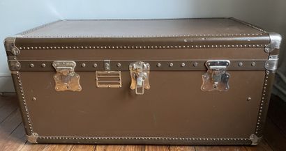 Travel trunk covered with a brown coated...