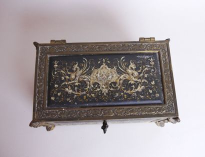null Jewelry box in painted sheet metal decorated with scrolls and winged chimeras...