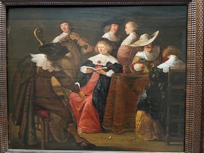null Attribué à Jan OLIS (vers 1610 - 1676)

Musiciens et buveurs

Panneau de chêne,...