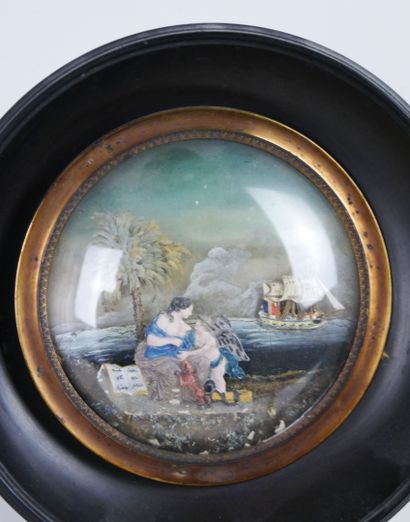 null Two miniatures in diorama representing biblical scenes, the curved glasses,...