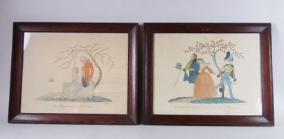  Jean DROIT (1884-1961) 
Two engravings in colors signed in bottom on the right representing...