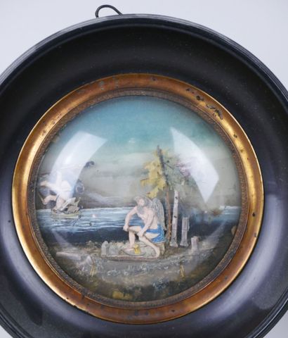 null Two miniatures in diorama representing biblical scenes, the curved glasses,...