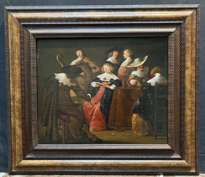 null Attribué à Jan OLIS (vers 1610 - 1676)

Musiciens et buveurs

Panneau de chêne,...