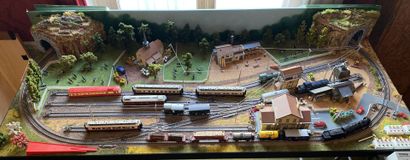 null Model of an electric train with various elements of scenery and accessories...