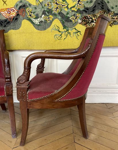 null Part of a mahogany veneered living room, including a bergère with a wrap-around...