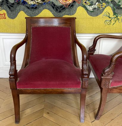 null Part of a mahogany veneered living room, including a bergère with a wrap-around...