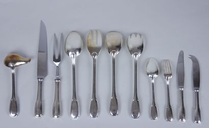 null Partie de ménagère en métal argenté, modèle à godrons comprenant : 

- 12 fourchettes....