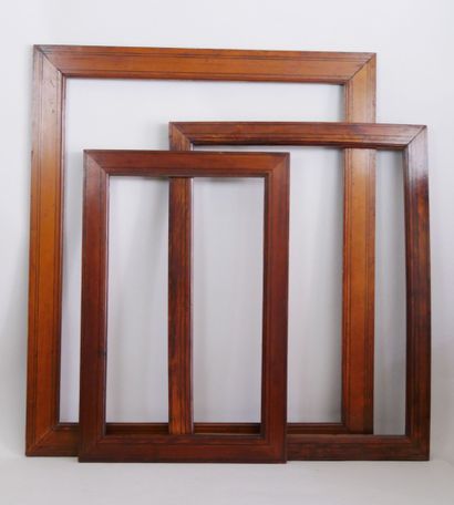 null Important lot of 17 stained wood frames with blackened wood fillets decoration...