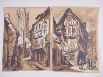  Thecle ROPERT (1894-1950) 
Rouen and Caudebec-en-Caux. Architectures. 
Lot of 7...