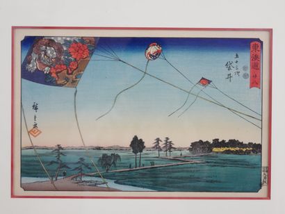 null After Utagawa HIROSHIGE (1798-1858)

Kites and Mount Fuji 

Two color reproductions...