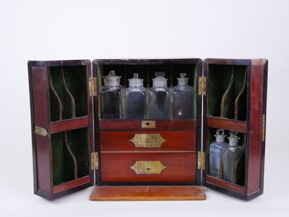 null Mahogany marine pharmacy opening with two thick leaves, discovering two drawers,...