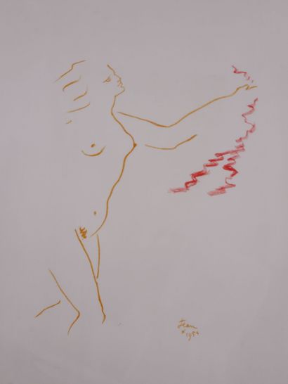 null Jean COCTEAU (1889-1963) 

Femme au tonnerre 

Lithographie en couleur signée...