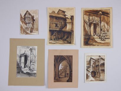 null Thecle ROPERT (1894-1950) 

Architectures. Rouen ? 

Lot of 15 drawings in ink,...