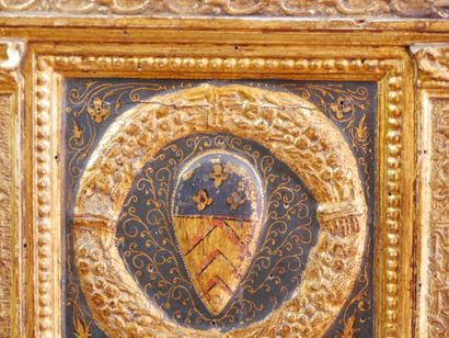 null Rectangular chest of architectural form in painted wood polychrome and gilded...