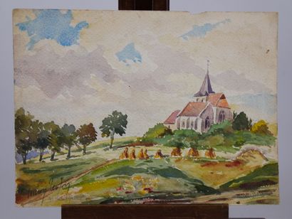 null Lucien TESSON (1889-1976) 

The church of Frocourt, watercolor on paper signed...