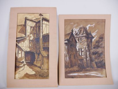 null Thècle ROPERT (1894-1950) 

Architectures. Rouen ? 

Lot de 15 dessins à l'encre,...