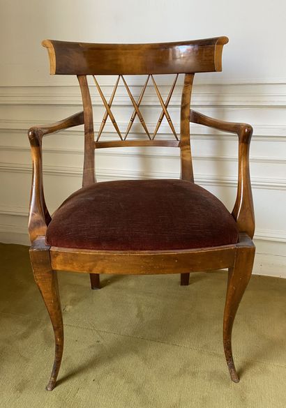 null Armchair in fruitwood with curved and openwork back decorated with crosses,...