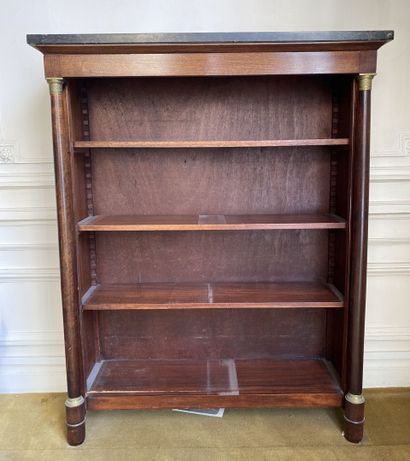 null Mahogany and mahogany veneer bookcase with three adjustable levels, the uprights...