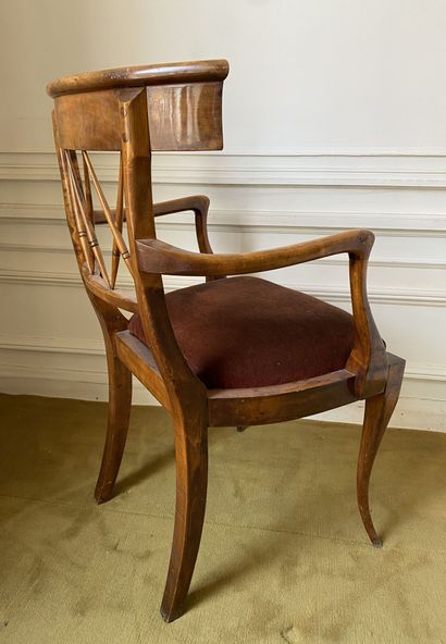 null Armchair in fruitwood with curved and openwork back decorated with crosses,...