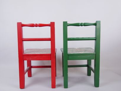 null Two small chairs of child out of painted wood with decoration of garlands of...