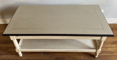 null Rectangular coffee table in beige and black lacquered wood opening to a drawer...