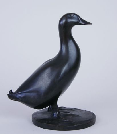 null Modern school of the XXth century 

Duck in bronze with medal patina resting...