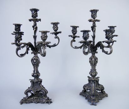 Pair of candelabras with 5 lights in silvered...