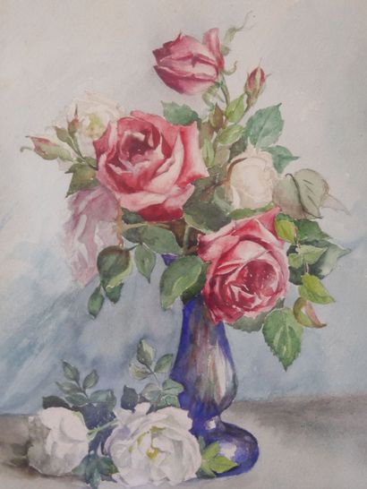 null School of the XXth century 

The Roses 

Unsigned watercolor on paper. Bearing...