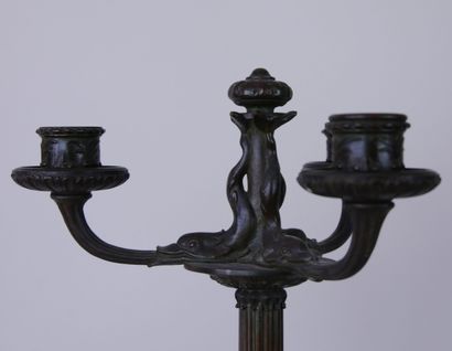 null Antoine-Louis BARYE (1796 - 1875)

Paire de candélabres en bronze patiné à 3...