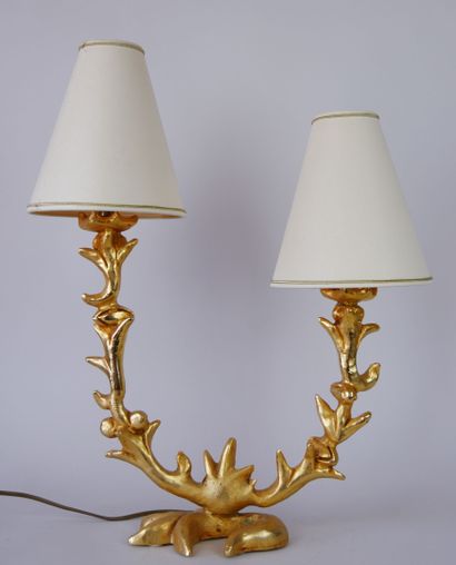 null Georges MATHIAS for FONDICA France 

Candlestick with two lights in gilded cast...