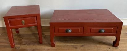 null CHINA

Red lacquered wood television cabinet opening with two drawers in front...