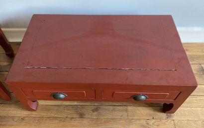 null CHINA

Red lacquered wood television cabinet opening with two drawers in front...