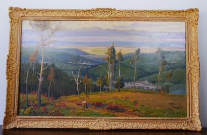  Maurice BUSSET (1879/81-1936) 
Paysage d'Auvergne 
Huile sur toile signée en bas...
