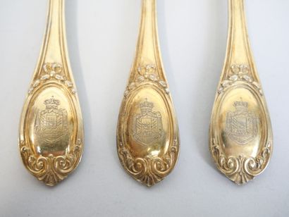 null Suite of 11 spoons in gilded silver 925 thousandths with decoration of leafy...