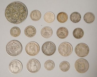 null Set of 21 Foreign Silver Coins.

3-Belgium: 5 Frs 1873, 1 Fr 1904 and partially...