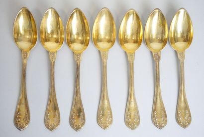 Suite of 11 spoons in gilded silver 925 thousandths...