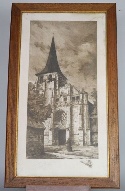 null Léon DALLEMAGNE (1837-1907) 

Church portal

Engraving in black signed in the...