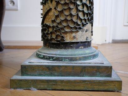 null Rouleau d'imprimerie en bois de forme cylindrique monté en lampe à décor de...