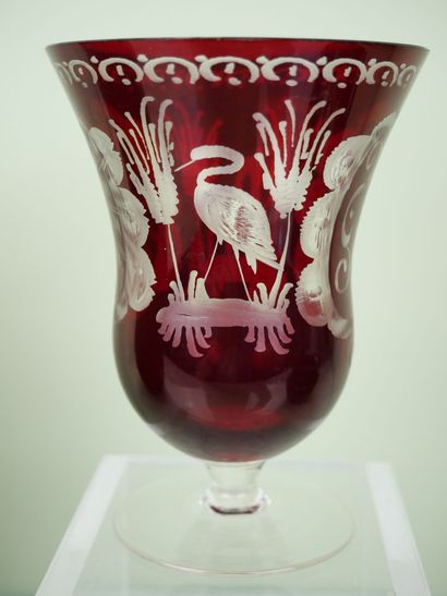null Lot of glassware including:

A large red tinted glass vase, the interior in...