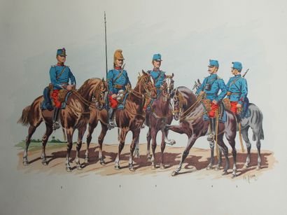 null [MILITAIRE]. Uniformes Militaires.

14 Planches lithographies couleurs par Ch.Brun...