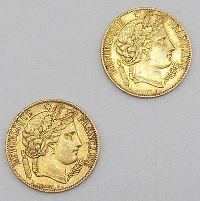 Deux pièces de 20 Francs Or, Cérès, 1850...