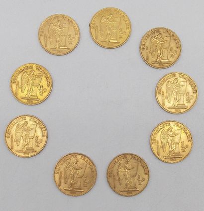 null Neuf pièces de 20 Francs Or, au Génie, IIème et IIIème République.

1849, 1875...