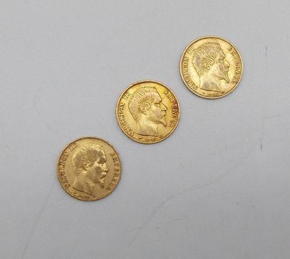 null Trois pièces de 20 Francs Or, Napoléon, tête nue, 1860 A.

Poids : 19,22grs.



Estimation...