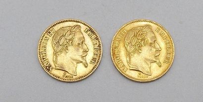 null Deux pièces de 20 Francs Or, Napoléon, tête laurée.

1866 BB et 1867 BB.

Poids...