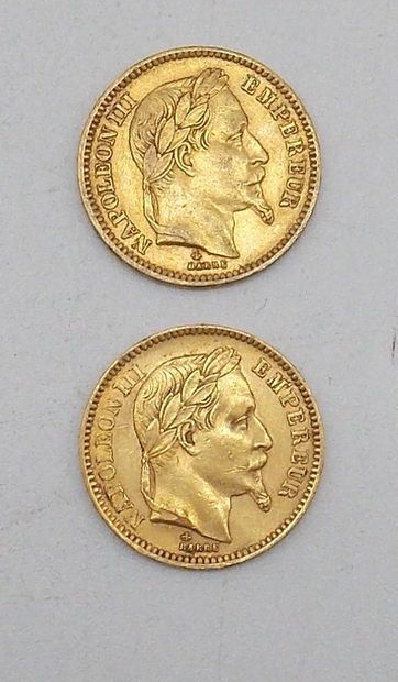 null Deux pièces de 20 Francs Or, Napoléon, tête laurée, 1866 A.

Poids : 12,86grs.



Estimation...